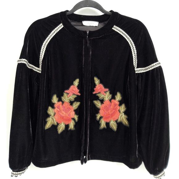 Elodie Velvet Roses Embroidered Jacket Open Front Peasant 3/4 Sleeves  Size S - Picture 7 of 15